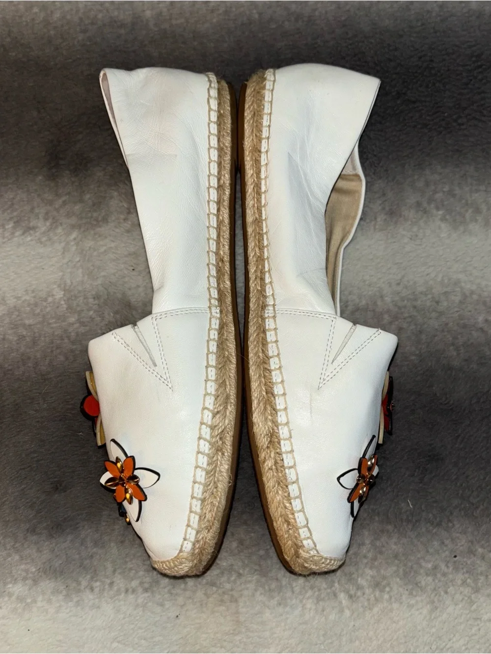 Michael Kors Heidi Leather Floral Espadrille Flats White 9.5